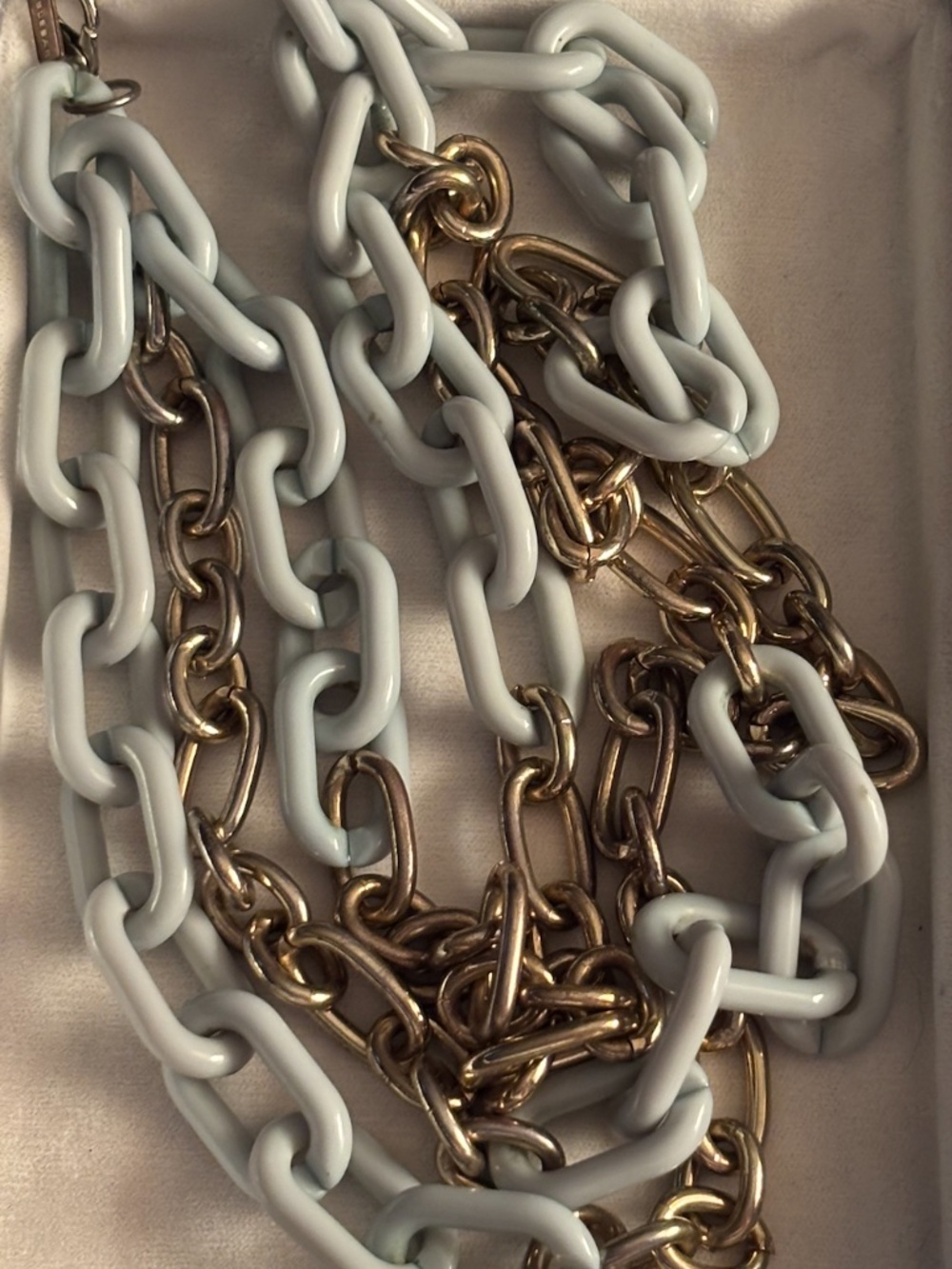 BaubleBar Layered Chunky Chain Necklace Light Blue Enamel Gold Tone Statement